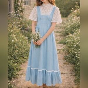 Vintage Handmade Country Pilgrim Dress in Light Blue - Small